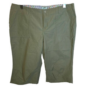 Horny Toad & Co Capri Pants Shorts Womens Sz 14 Olive Green Boho Embroidery